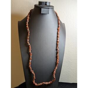 Vintage Brownish Red Gemstone Chip Bead 34" Strand Necklace